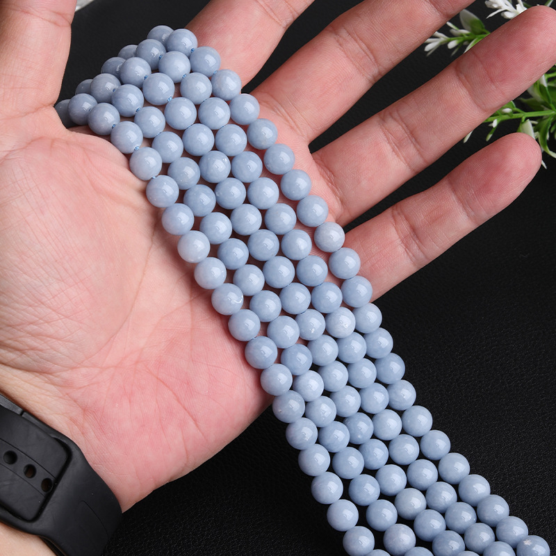 Perle naturale din piatră înger albastru, mărgele rotunde de piatră înger, componente semi-fabricate pentru brățară, accesorii bijuterii