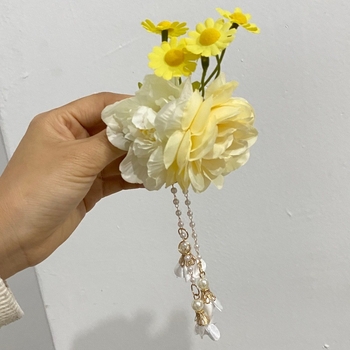 Xingyunqibin Clip de păr cu floare galbenă, stil de primăvară dulce, accesoriu pentru păr pentru vacanțe