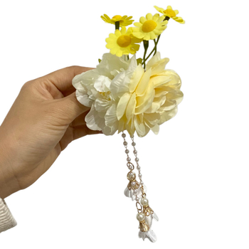 Xingyunqibin Clip de păr cu floare galbenă, stil de primăvară dulce, accesoriu pentru păr pentru vacanțe