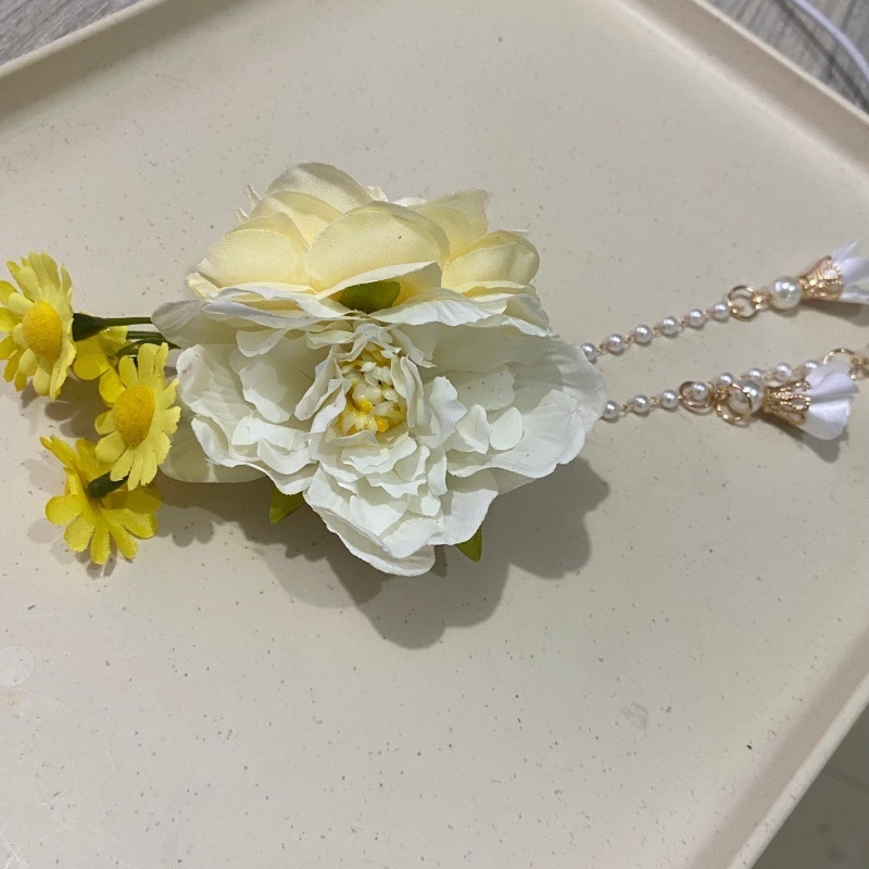 Xingyunqibin Clip de păr cu floare galbenă, stil de primăvară dulce, accesoriu pentru păr pentru vacanțe