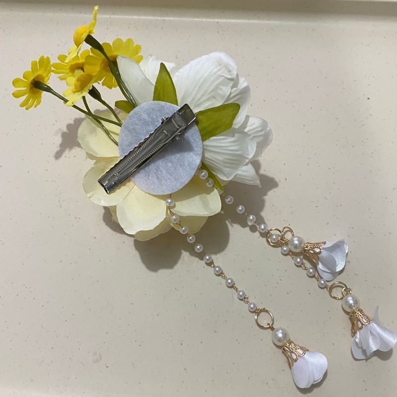 Xingyunqibin Clip de păr cu floare galbenă, stil de primăvară dulce, accesoriu pentru păr pentru vacanțe