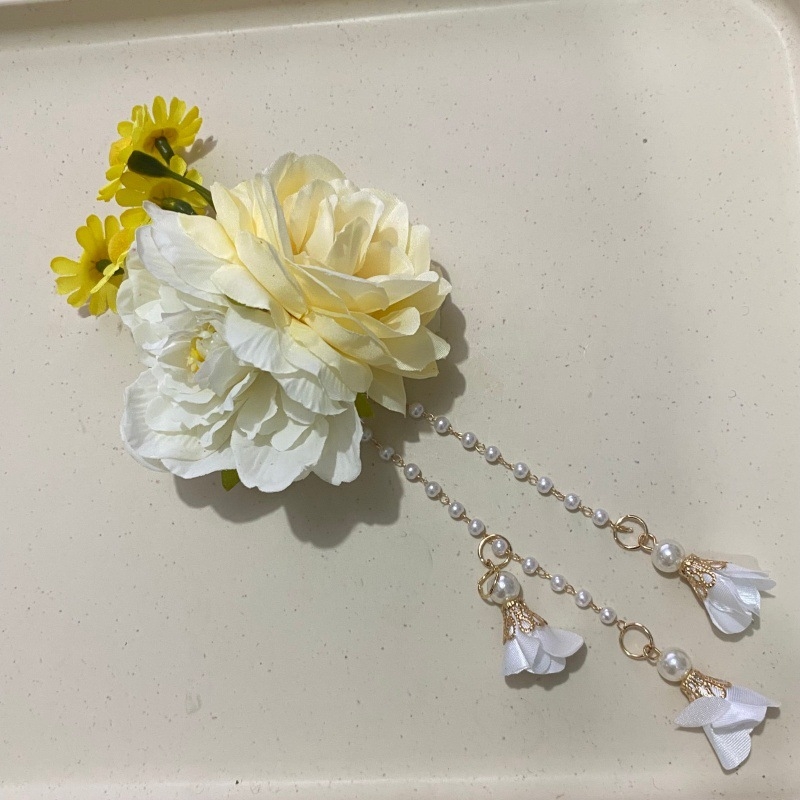 Xingyunqibin Clip de păr cu floare galbenă, stil de primăvară dulce, accesoriu pentru păr pentru vacanțe