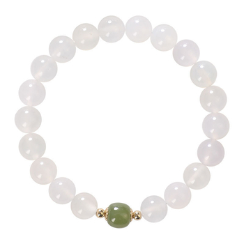 Βραχιόλι από φυσικό λευκό αχάτη και Hetian Jade, μονοσειρά, γυναικείο μόδας με κυκλικές χάντρες