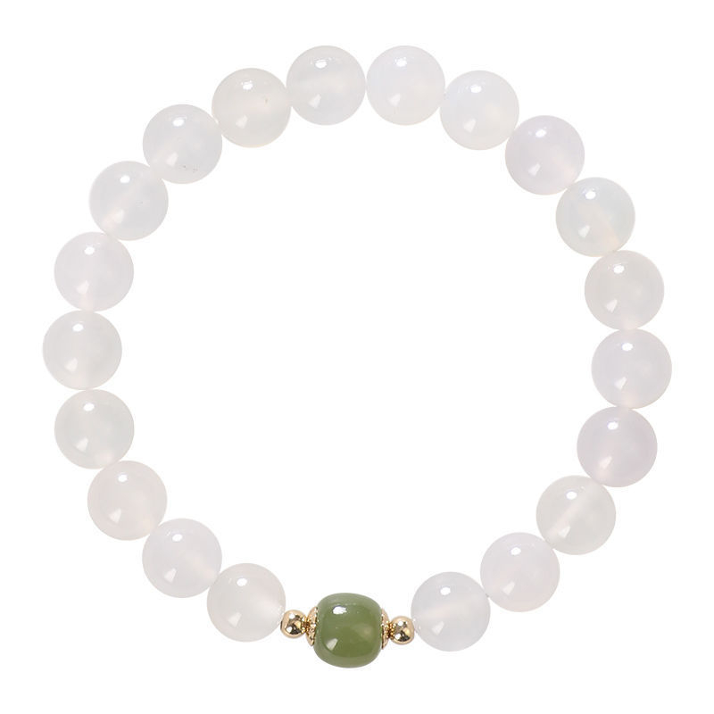 Βραχιόλι από φυσικό λευκό αχάτη και Hetian Jade, μονοσειρά, γυναικείο μόδας με κυκλικές χάντρες