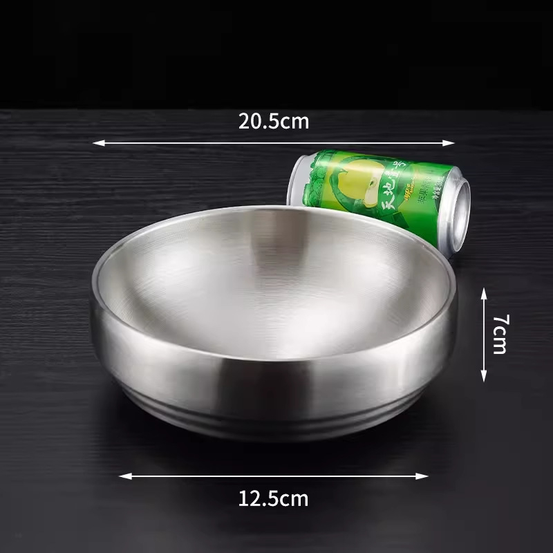 Bol din oțel inoxidabil pentru bibimbap și tăiței, finisaj auriu, rotund, diametre 18–18.9 cm, 21–21.9 cm, 22–22.9 cm.
