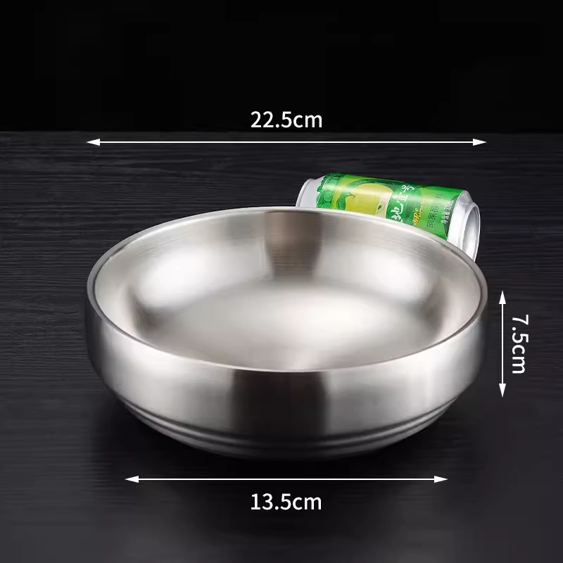 Bol din oțel inoxidabil pentru bibimbap și tăiței, finisaj auriu, rotund, diametre 18–18.9 cm, 21–21.9 cm, 22–22.9 cm.