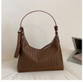 Geantă de umăr în formă de semilună din PU, textură tricotată retro, casual, mare capacitate, pentru femei, cu curea de umăr sau crossbody