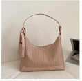 Geantă de umăr în formă de semilună din PU, textură tricotată retro, casual, mare capacitate, pentru femei, cu curea de umăr sau crossbody