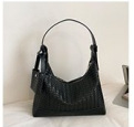 Geantă de umăr în formă de semilună din PU, textură tricotată retro, casual, mare capacitate, pentru femei, cu curea de umăr sau crossbody