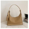 Geantă de umăr în formă de semilună din PU, textură tricotată retro, casual, mare capacitate, pentru femei, cu curea de umăr sau crossbody
