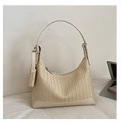 Geantă de umăr în formă de semilună din PU, textură tricotată retro, casual, mare capacitate, pentru femei, cu curea de umăr sau crossbody