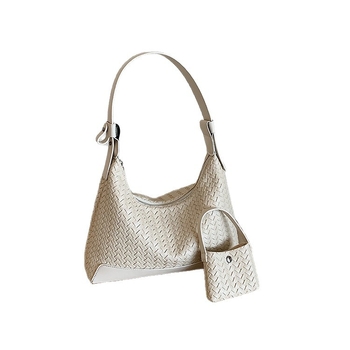 Geantă de umăr în formă de semilună din PU, textură tricotată retro, casual, mare capacitate, pentru femei, cu curea de umăr sau crossbody