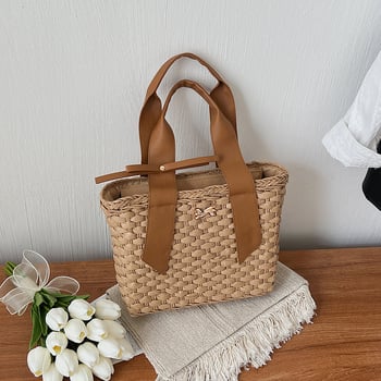 Geantă crossbody din pai pentru femei, model nou, geantă pătrată țesută, pentru telefon, stil vacanță plajă, geantă feminină versatilă
