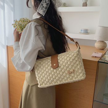 Geantă crossbody din pai pentru femei, model nou, geantă pătrată țesută, pentru telefon, stil vacanță plajă, geantă feminină versatilă
