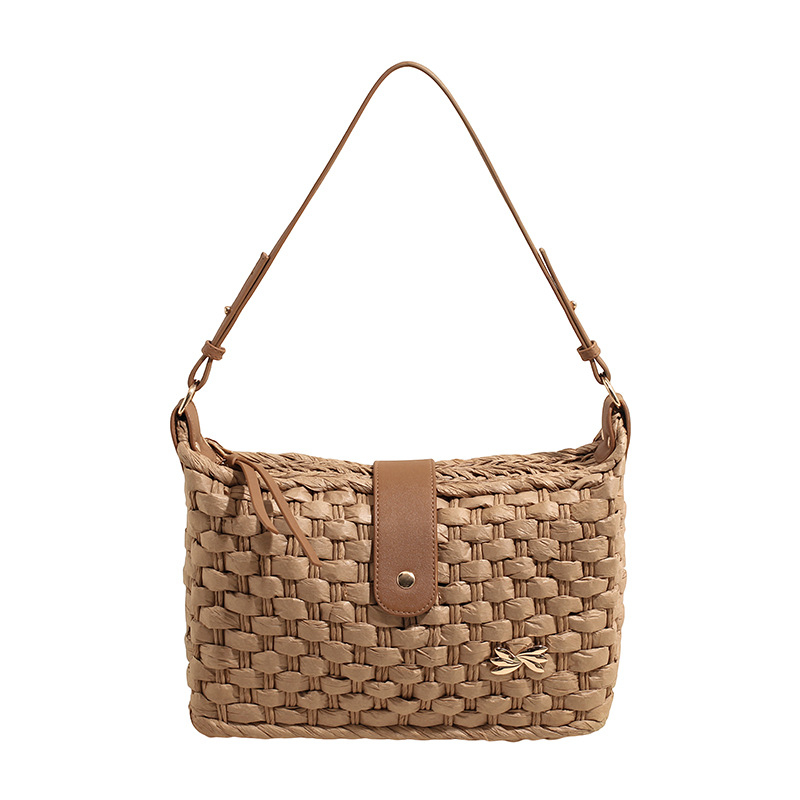 Geantă crossbody din pai pentru femei, model nou, geantă pătrată țesută, pentru telefon, stil vacanță plajă, geantă feminină versatilă