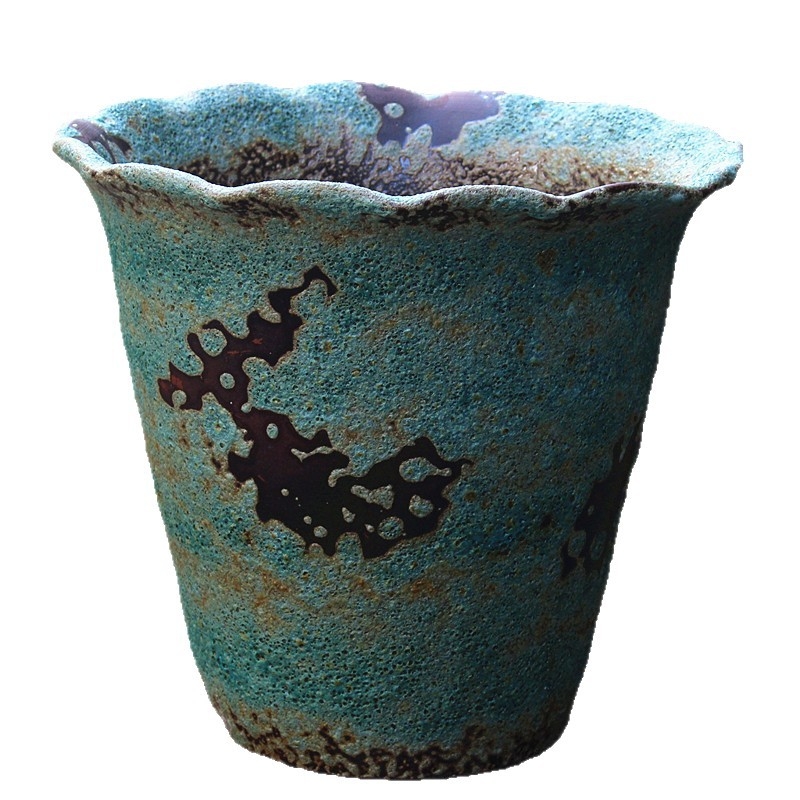 Vas ceramic mare cu glazură colorată, ceramică europeană lucrată manual