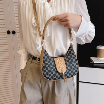 Geantă de damă în formă de lună, imprimeu cu lanț denim, geantă crossbody