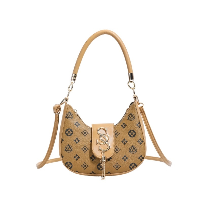Geantă de damă în formă de lună, imprimeu cu lanț denim, geantă crossbody