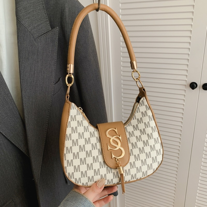 Geantă de damă în formă de lună, imprimeu cu lanț denim, geantă crossbody