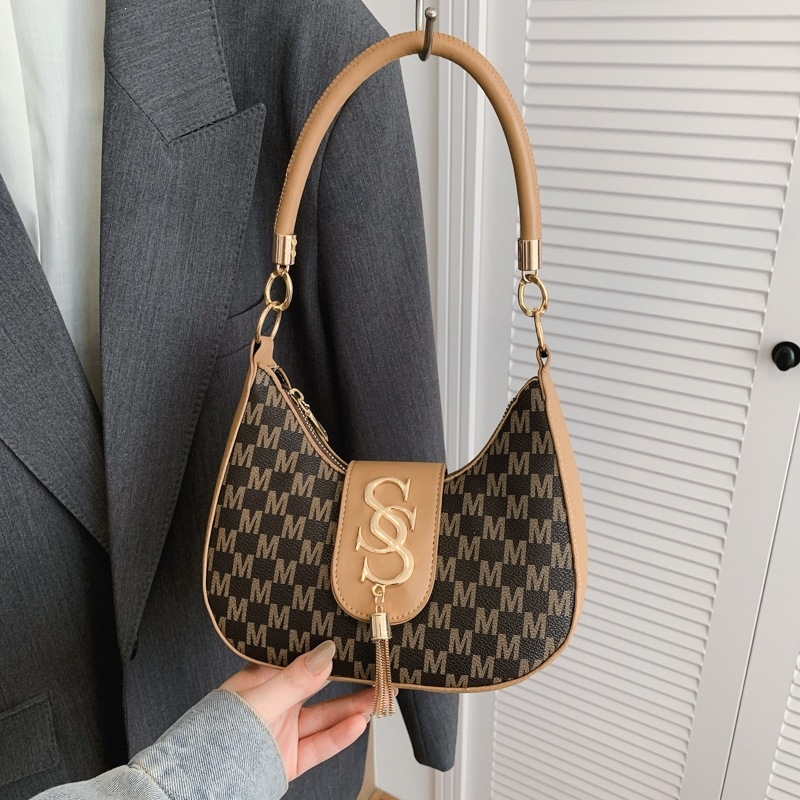 Geantă de damă în formă de lună, imprimeu cu lanț denim, geantă crossbody