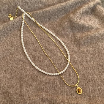 Colier vintage cu perle, dublu strat pentru femei, toamnă-iarnă, rezistent la decolorare, lanț ușor de lux, bijuterie versatilă de înaltă clasă