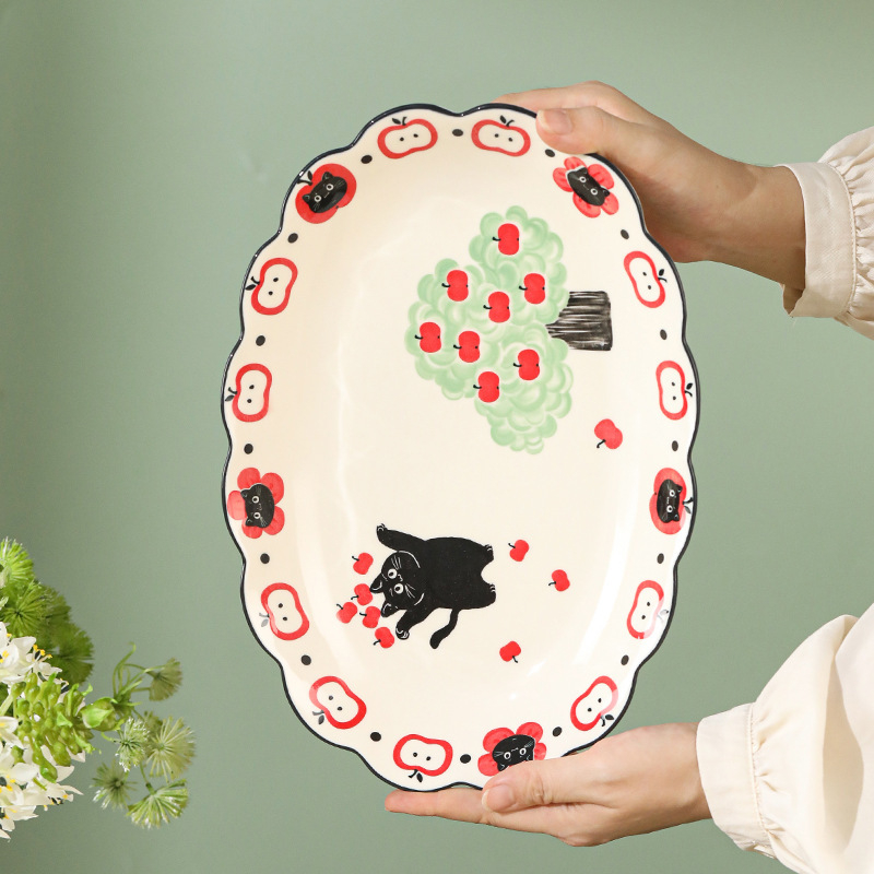 Set boluri și farfurioare cu design desen animat, ceramică, bol rotund pentru orez și farfurie, stil modern simplu