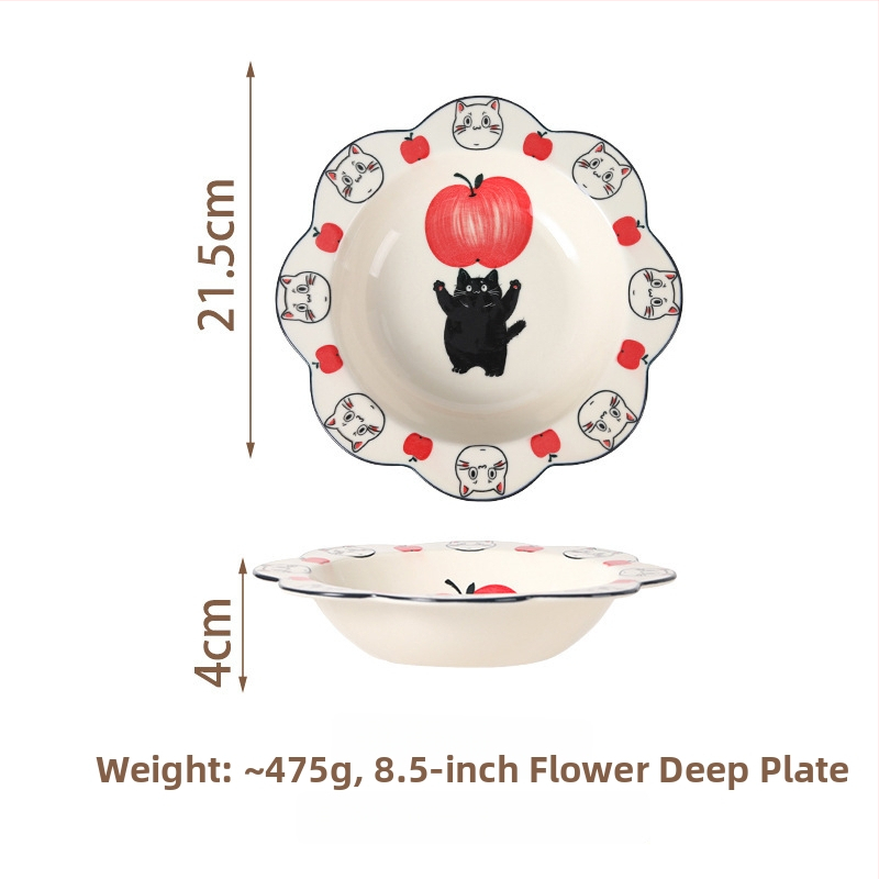 Set boluri și farfurioare cu design desen animat, ceramică, bol rotund pentru orez și farfurie, stil modern simplu