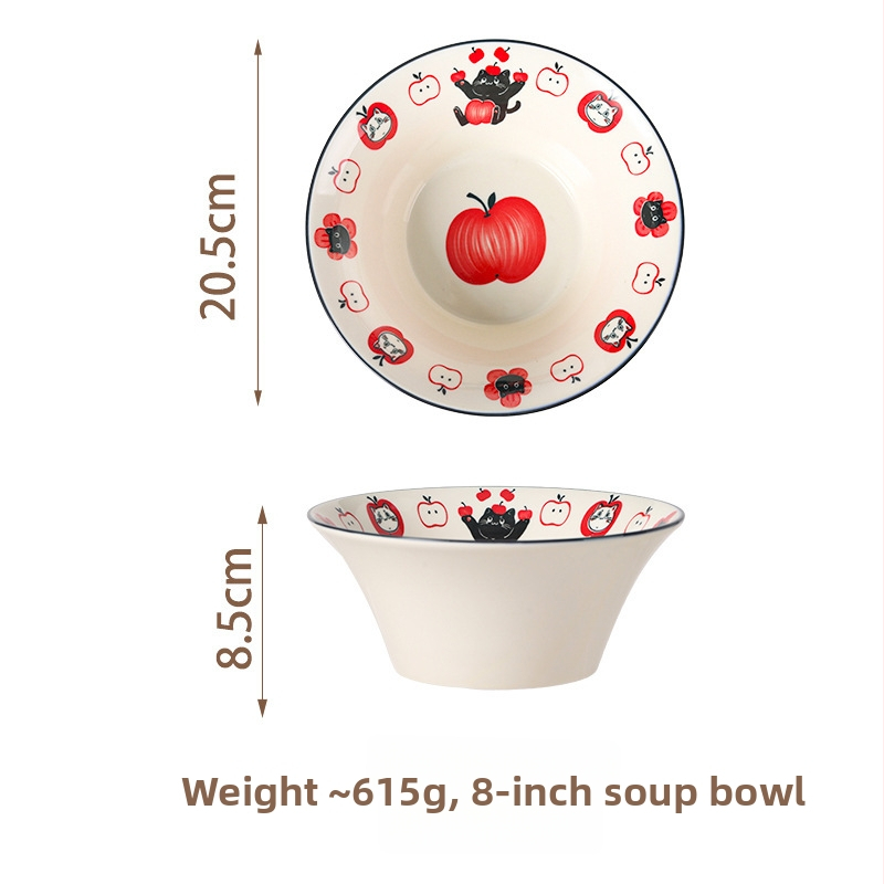 Set boluri și farfurioare cu design desen animat, ceramică, bol rotund pentru orez și farfurie, stil modern simplu