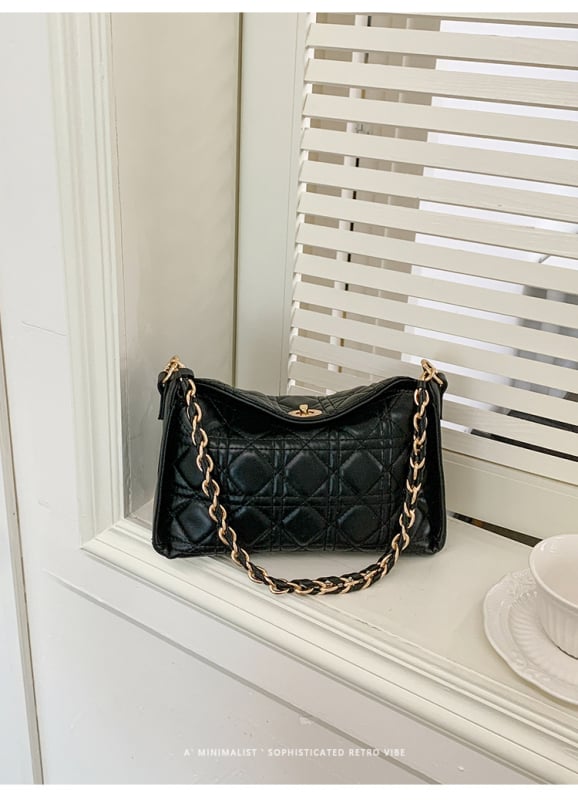 Geantă de umăr cu lanț pentru femei, geantă mică pătrată cu broderie – model dogtooth