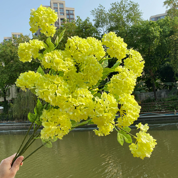 Floare artificială Hydrangea din mătase, cu tulpină unică și patru capete, pentru decor în magazine, hoteluri și nunți.
