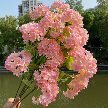 Floare artificială Hydrangea din mătase, cu tulpină unică și patru capete, pentru decor în magazine, hoteluri și nunți.