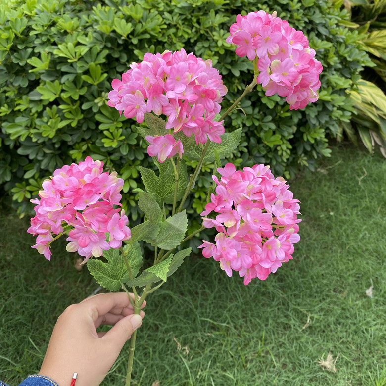 Floare artificială Hydrangea din mătase, cu tulpină unică și patru capete, pentru decor în magazine, hoteluri și nunți.