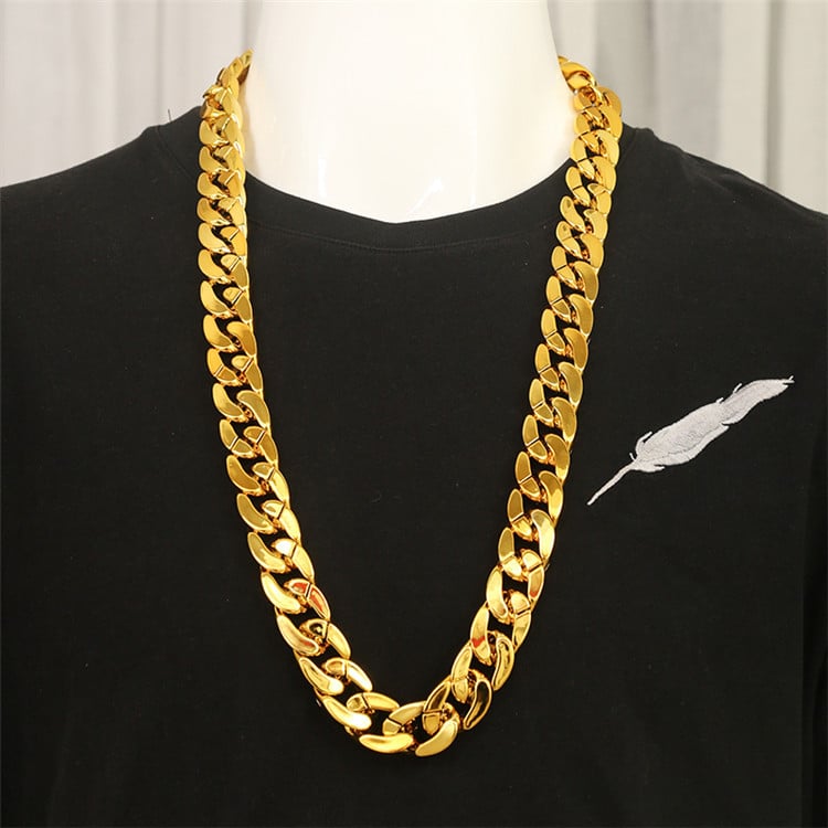 Colier hip-hop geometric din plastic, imitatie de aur, unisex, lanț mare 51–80 cm