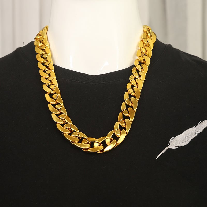 Colier hip-hop geometric din plastic, imitatie de aur, unisex, lanț mare 51–80 cm