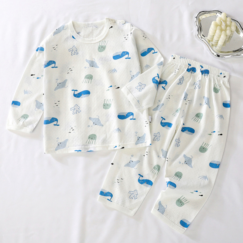 Set pijamale din bumbac pentru bebeluți, pijamale de vară cu mâneci lungi, fără cusături, unisex, pentru nou-născuți (0–12 luni)