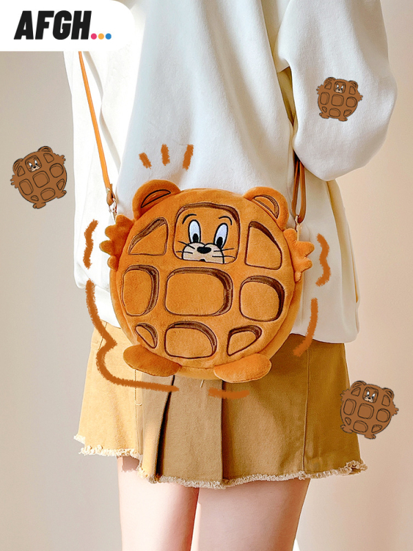 AFGH geantă crossbody din pluș licențiată Tom și Jerry, motif muffin, mică geantă rotundă pentru telefon