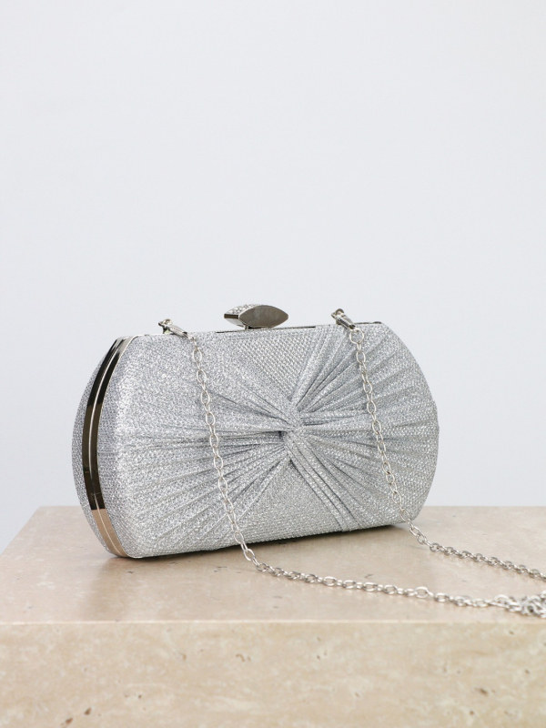 Geantă de seară plisată, clutch mic pătrat, luciu strălucitor, pentru femei