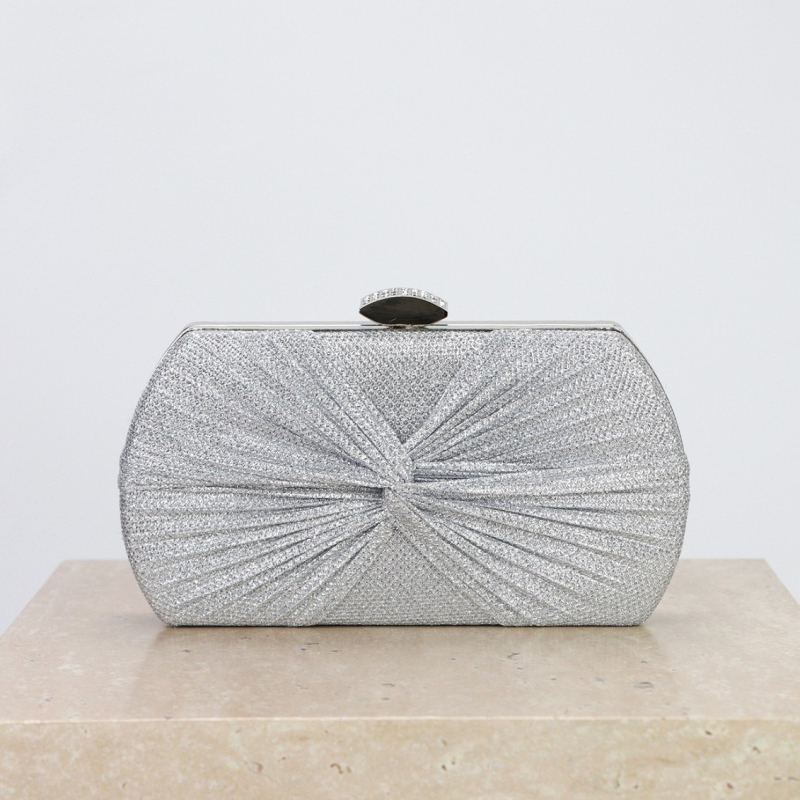 Geantă de seară plisată, clutch mic pătrat, luciu strălucitor, pentru femei