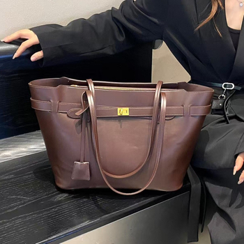 Geantă din piele moale cu cataramă în formă de aripă, capacitate mare, tote minimalist pentru utilizare zilnică, geantă de umăr din piele