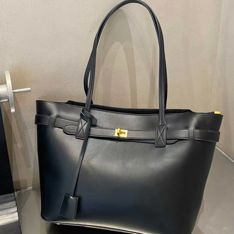 Geantă din piele moale cu cataramă în formă de aripă, capacitate mare, tote minimalist pentru utilizare zilnică, geantă de umăr din piele