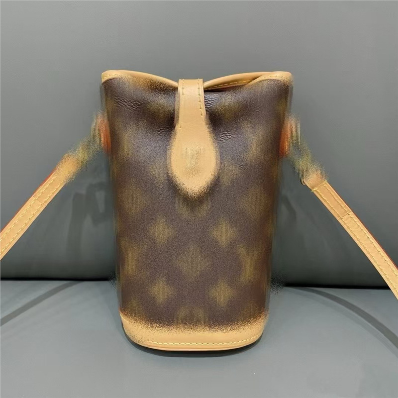 Geantă mică de umăr pentru femei, monogramă, stil retro bucket, crossbody pentru telefon