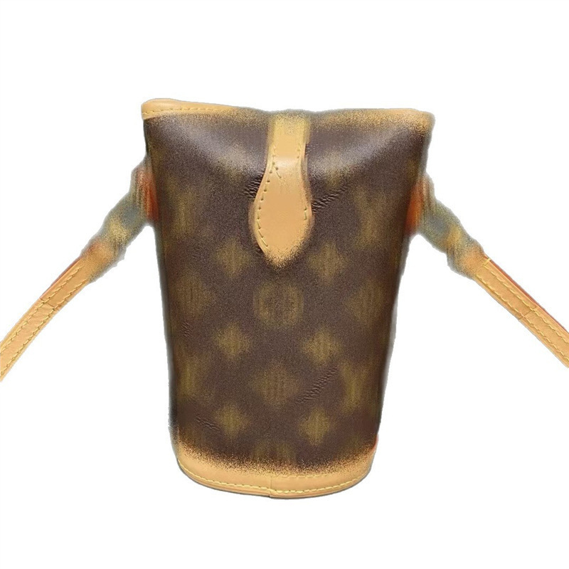 Geantă mică de umăr pentru femei, monogramă, stil retro bucket, crossbody pentru telefon