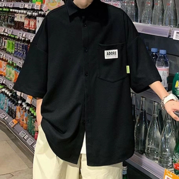 Cămașă bărbați cu mânecă scurtă, ușoară pentru vară, carouri, croi lejer, buzunar la piept, stil casual