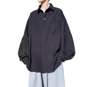 Cămașă bărbătească cu mâneci lungi pentru primăvară și toamnă, design modern, casual, culoare solidă