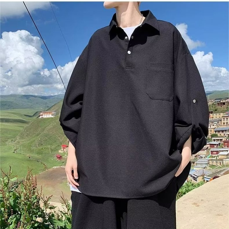Cămașă bărbătească cu mâneci lungi pentru primăvară și toamnă, design modern, casual, culoare solidă