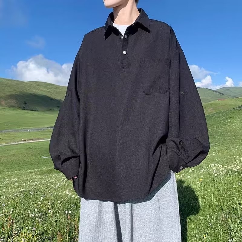 Cămașă bărbătească cu mâneci lungi pentru primăvară și toamnă, design modern, casual, culoare solidă