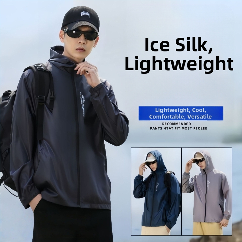 Pánska rýchloschnúca letná nepremokavá vetrovka s UV ochranou a ochranou proti slnku, ľahká priedušná rybárska bunda Ice Silk