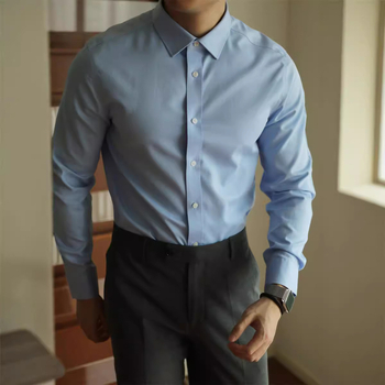 Cămașă pentru bărbați din bumbac de înaltă calitate, fibre lungi, fără călcare, anti-pliuri, croială Slim, stil business casual, pentru toate anotimpurile