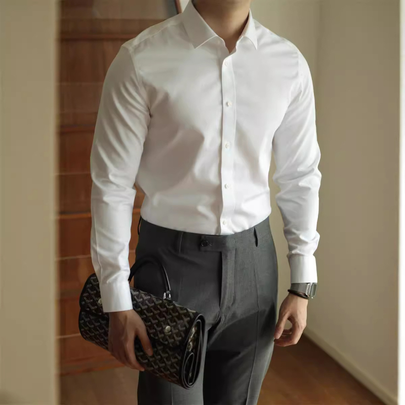Cămașă pentru bărbați din bumbac de înaltă calitate, fibre lungi, fără călcare, anti-pliuri, croială Slim, stil business casual, pentru toate anotimpurile