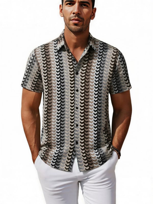 Cămașă bărbătească respirabilă cu mânecă scurtă și imprimeu floral 3D – vară, stil smart casual